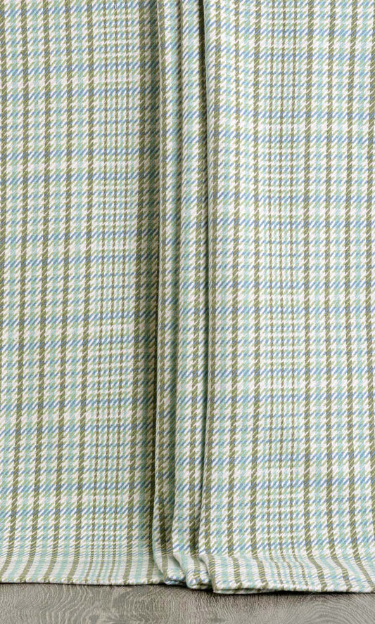 Houndstooth Cotton Home Décor Fabric Sample (Green/ Blue/ Aqua/ White)