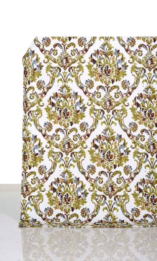 Damask Print Home Décor Fabric By the Metre (Yellow/ Green/ Brown)