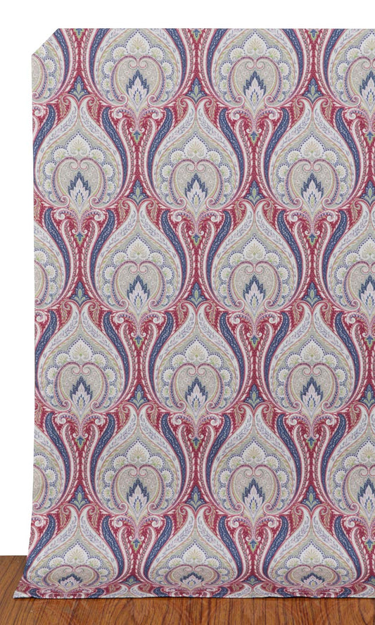 Floral Damask Home Décor Fabric Sample (Red/ Blue)