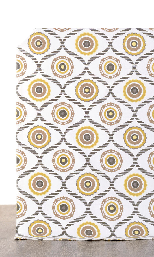 Printed Cotton Home Décor Fabric Sample (Ocher Yellow/ Gray/ Brown)