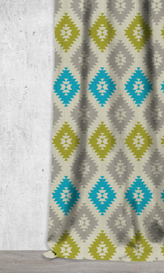 Geometric Print Roman Shades (Blue/ Green/ Grey)