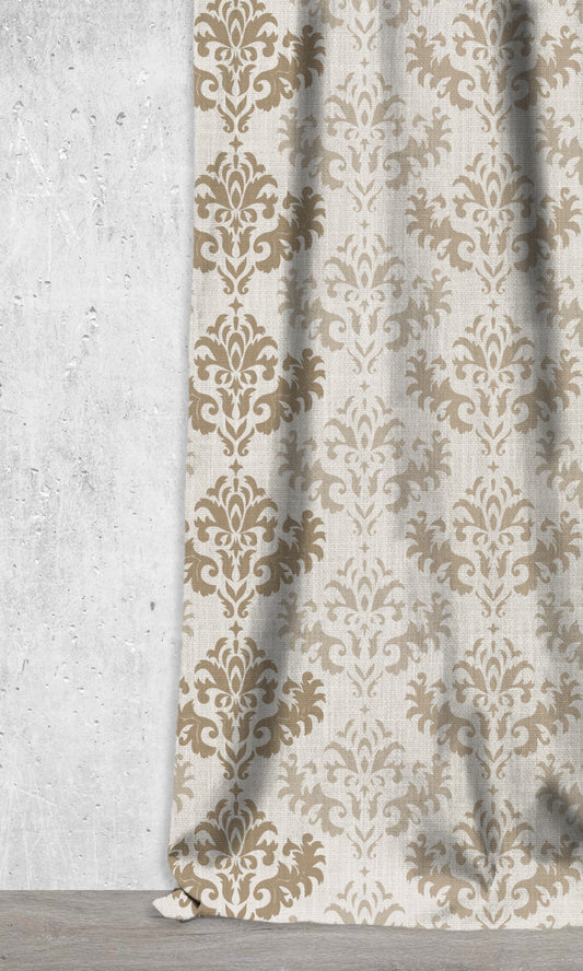 Damask Printed Window Roman Shades (Ivory/ Brown)