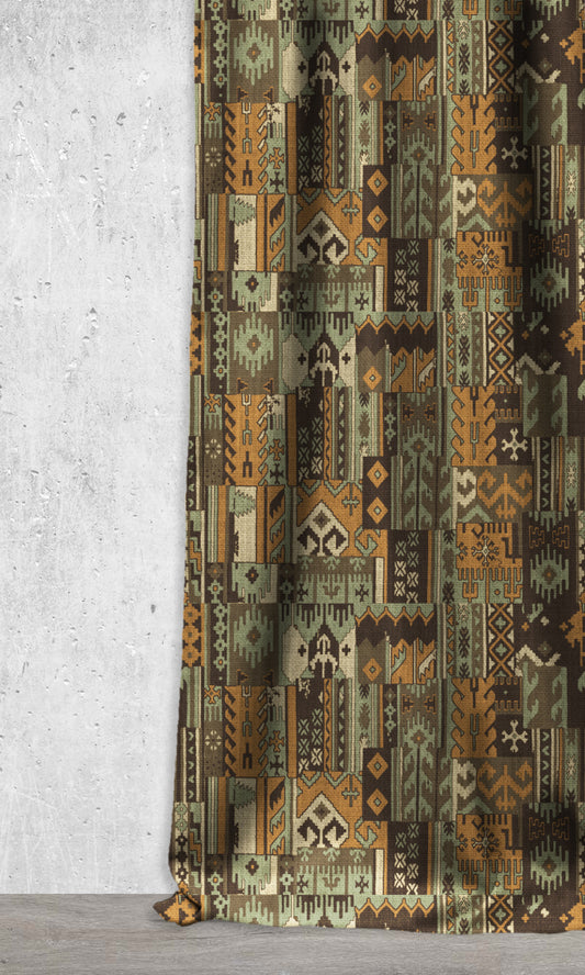 Made-to-Order Home Décor Fabric By the Metre (Green/ Coffee Brown/ Gold)