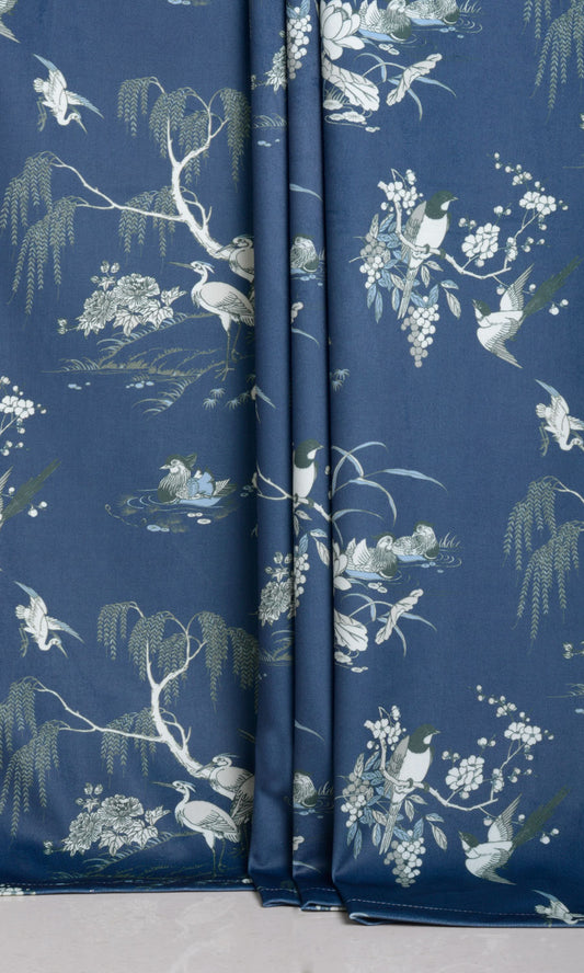 Chinoiserie Toile Velvet Blinds (Navy Blue)