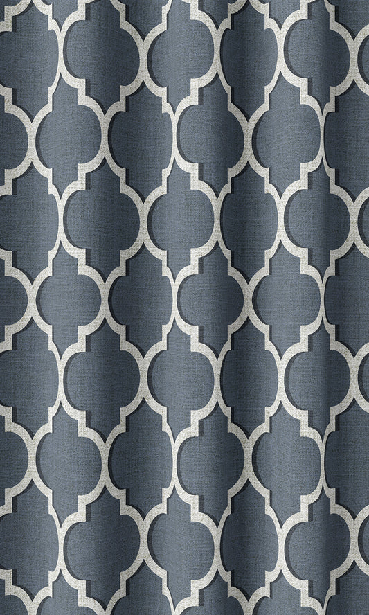 Trellis Tile Print Home Décor Fabric By the Metre (Petrol Blue/ White)