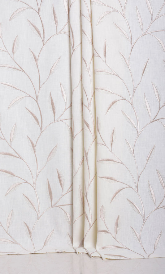 Poly-Linen Floral Embroidery Home Décor Fabric By the Metre (White/ Cream)