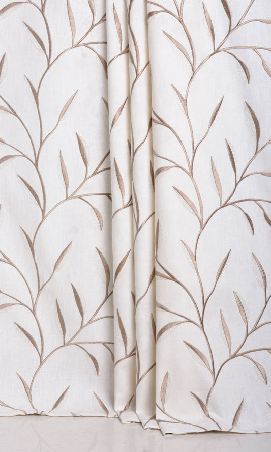 Poly-Linen Floral Embroidery Home Décor Fabric Sample (White/ Cream)