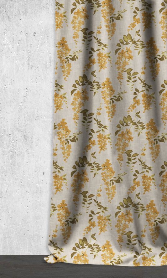 Dimout Floral Window Blinds (Honey Yellow/ Grey)