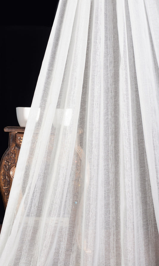 Textured Striped Sheer Roman Shades (White)