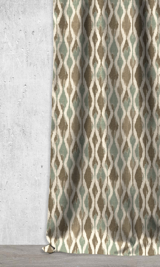Ogee Patterned Ikat Shades (Olive Green/ Turquoise)