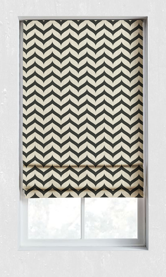 Geo Print Window Roman Shades/ Blinds (Black/ Ivory)