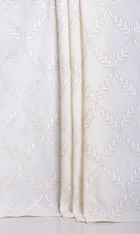 Poly-Linen Embroidered Home Décor Fabric By the Metre (White/ Cream)
