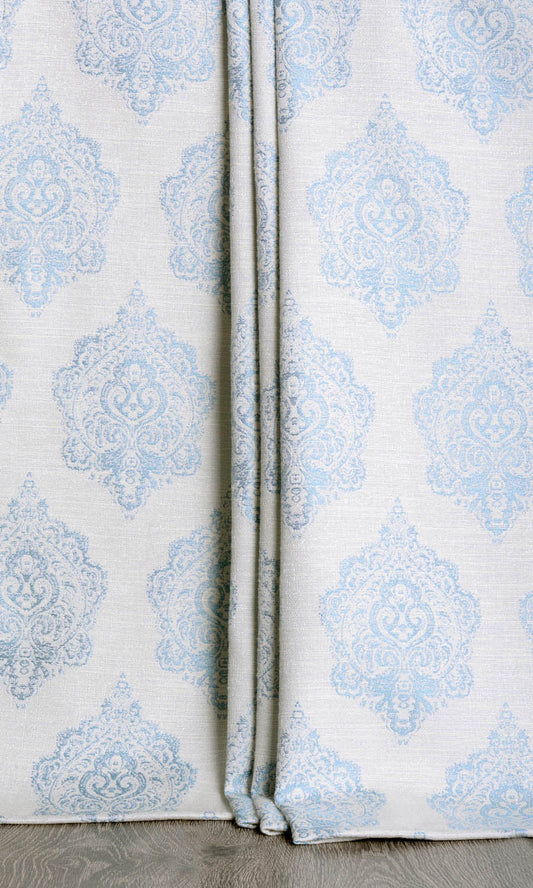 Custom Length Home Décor Fabric By the Metre (White/ Blue)