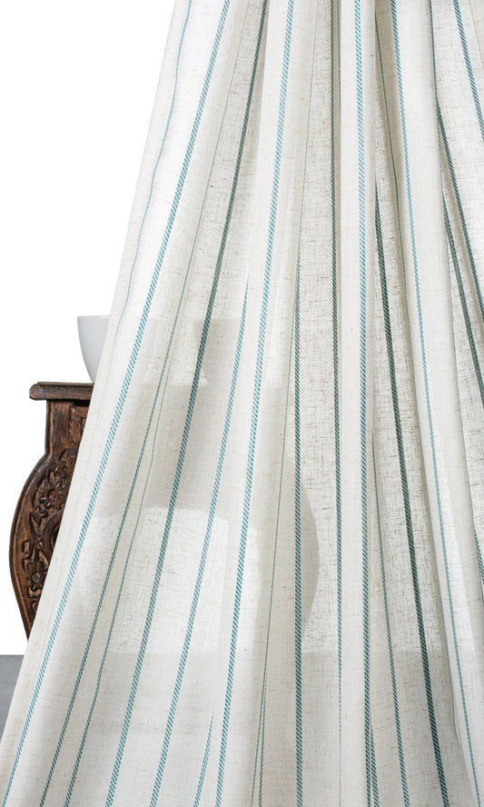 Striped Sheer Blinds (White/ Turquoise Blue)