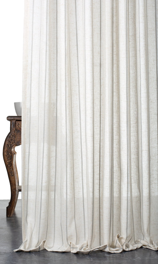 Striped Sheer Linen Blend Roman Blinds (Warm White/ Gray)