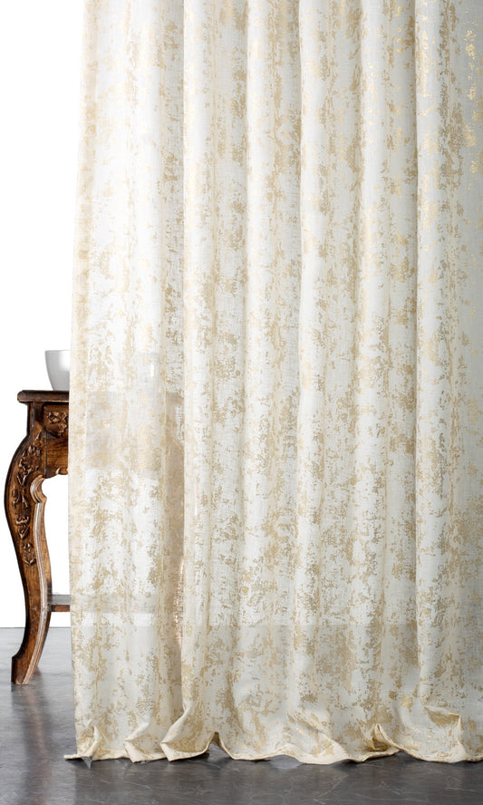 Abstract Semi-Sheer Roman Blinds with Golden Accents (White/ Golden)