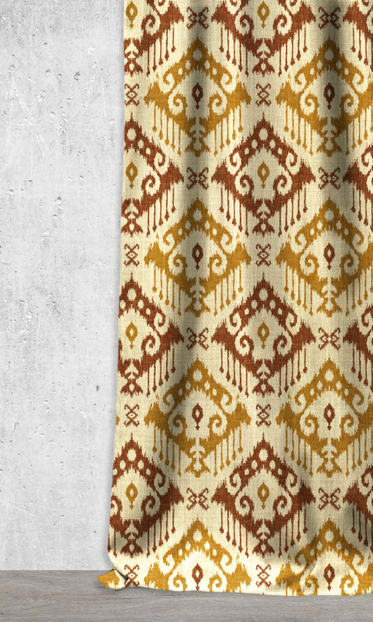 Ikat Print Home Décor Fabric By the Metre (Antique Gold/ Rust Orange)