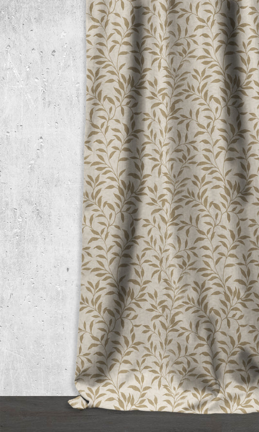 Dimout Floral Home Décor Fabric Sample (Eggshell White/ Brown)