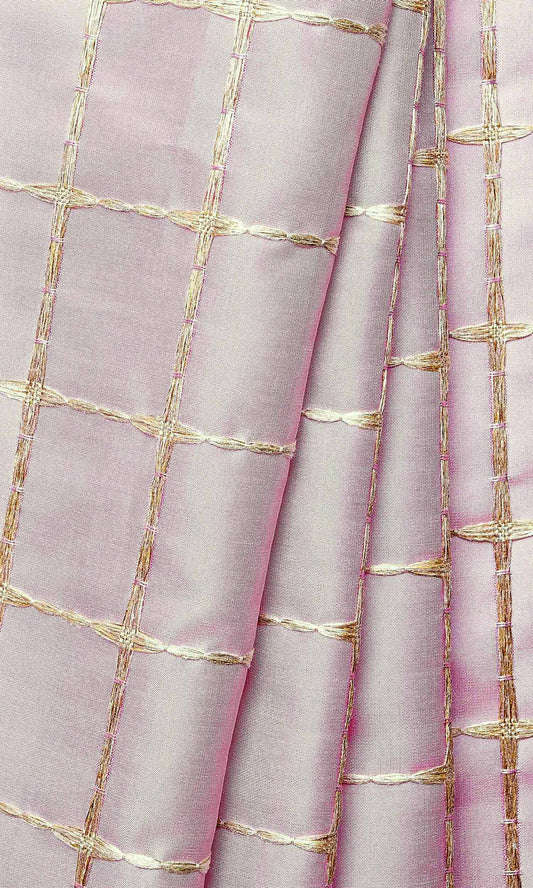Embroidered Check Roman Blinds (Pink and Gold)