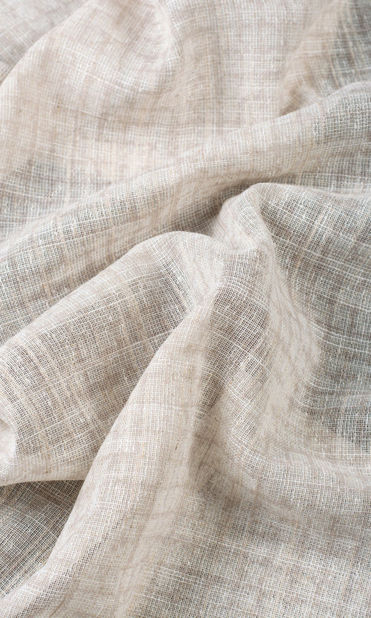 Check Textured Sheer Home Décor Fabric By the Metre (Cream/ Pale Beige)