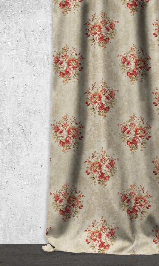 Dimout Floral Roman Shades/ Blinds (Red/ Pale Beige)