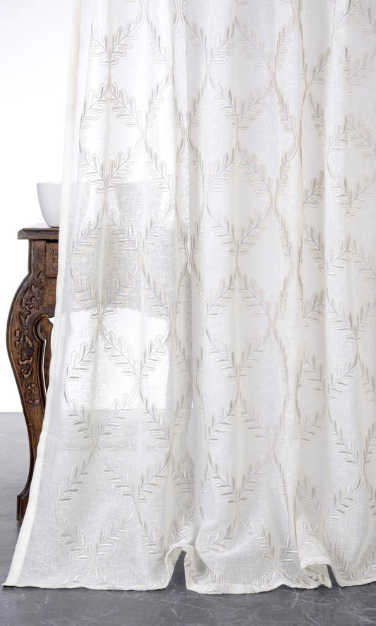 Sheer Floral Embroidered Roman Shades (White/ Cream)