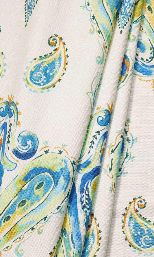 Paisley Print Home Décor Fabric By the Metre (Green/ Blue)