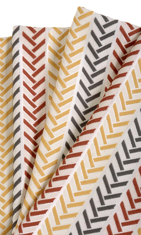 Herringbone Print Home Décor Fabric Sample (Red/ Yellow/ Charcoal)