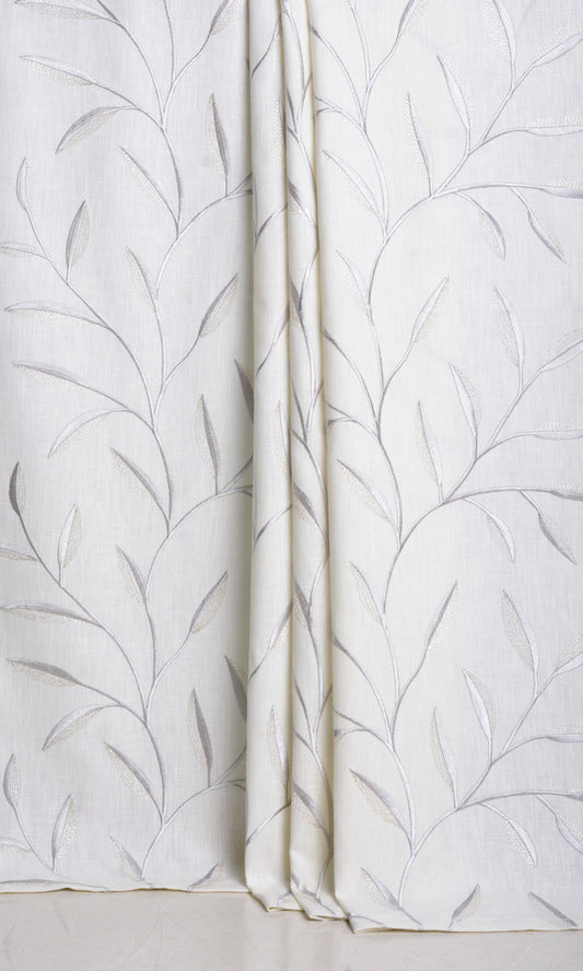 Poly-Linen Floral Embroidery Home Décor Fabric Sample (White/ Cream)