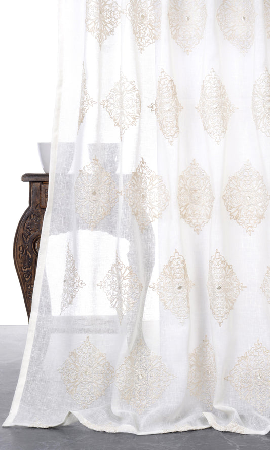 Sheer Floral Embroidered Home Décor Fabric By the Metre (White/ Cream)