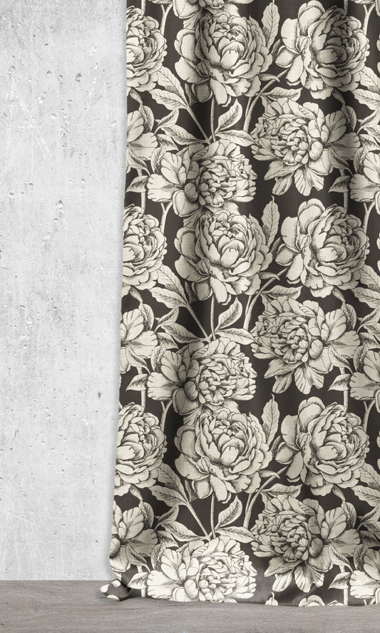 Floral Print Home Décor Fabric Sample (Black/ Milky White)