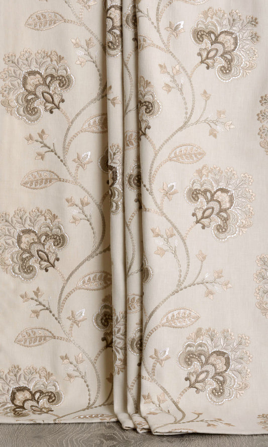 Vine Embroidered Home Décor Fabric By the Metre (Latte Beige/ Beige/ Brown)