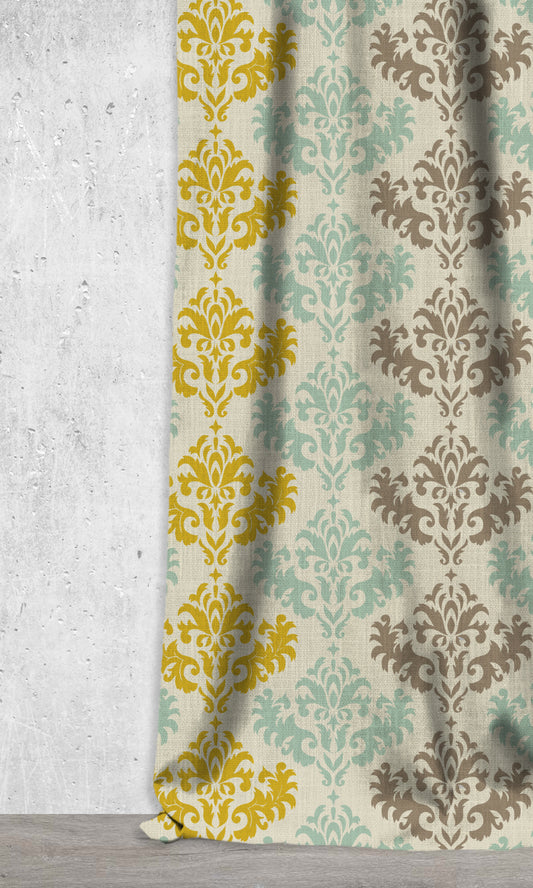 Damask Printed Window Shades (Yellow/ Blue/ Brown)