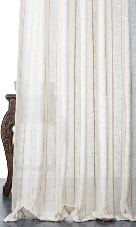 Striped Sheer Linen Blend Window Shades (White/ Mustard Beige)