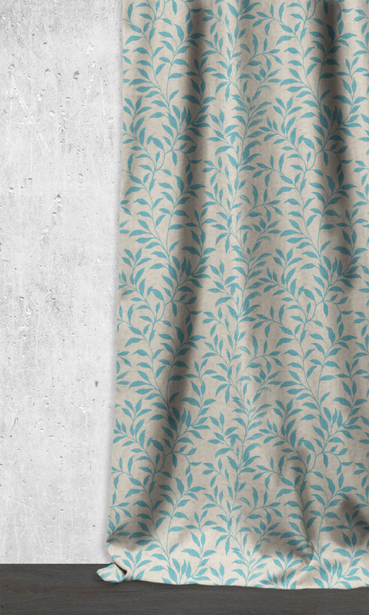 Room Darkening Floral Home Décor Fabric By the Metre (Light Blue/ Ivory)