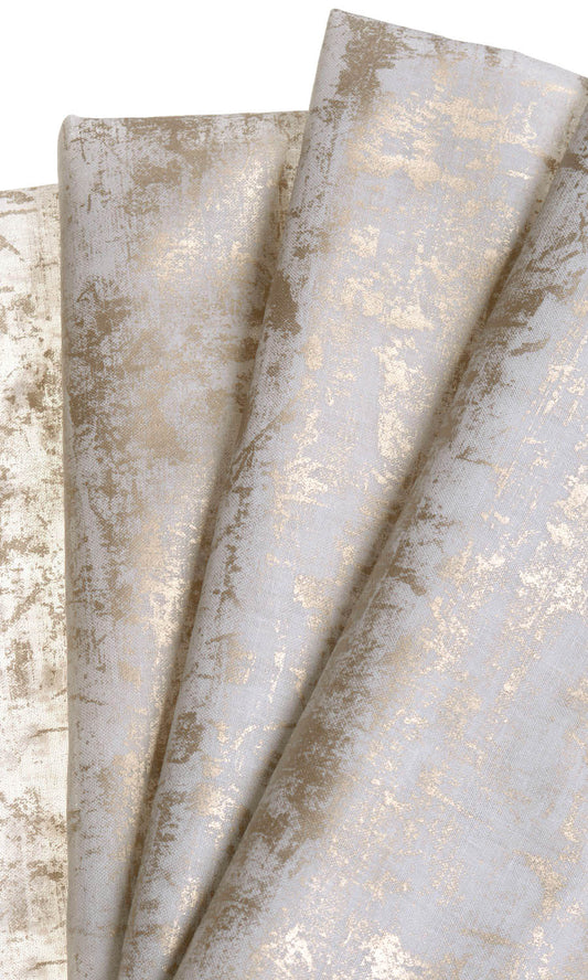 Printed Sheer Home Décor Fabric By the Metre (White/ Metallic Golden)