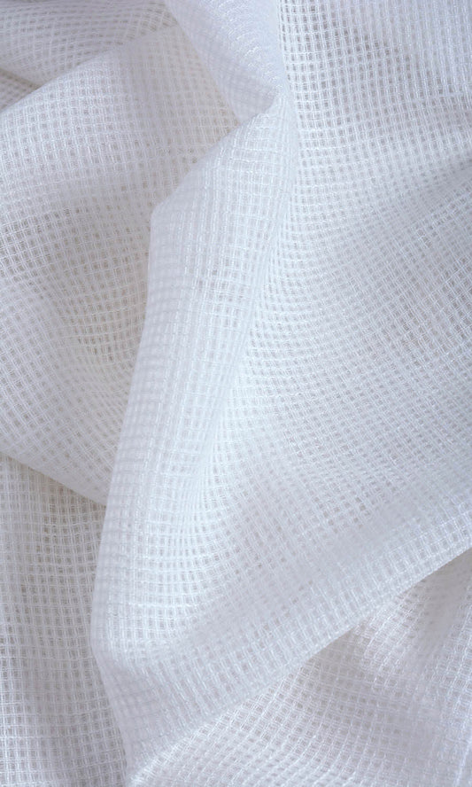 Check Weave Pure White Sheer Home Décor Fabric By the Metre (White)