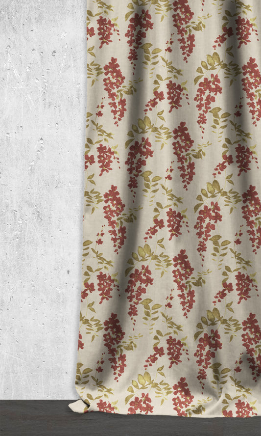 Dimout Floral Home Décor Fabric Sample (Red/ Green/ Pale Grey)