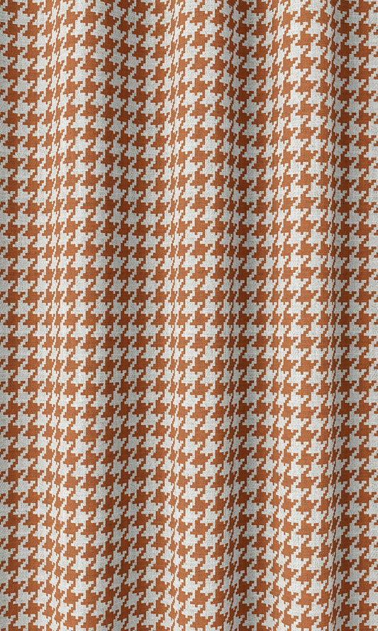 Houndstooth Print Home Décor Fabric By the Metre (Burnt Orange/ White)