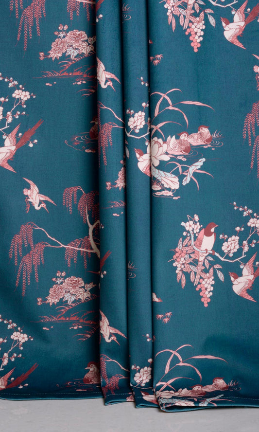 Chinoiserie Toile Velvet Print Home Décor Fabric Sample (Blue/ Pink)