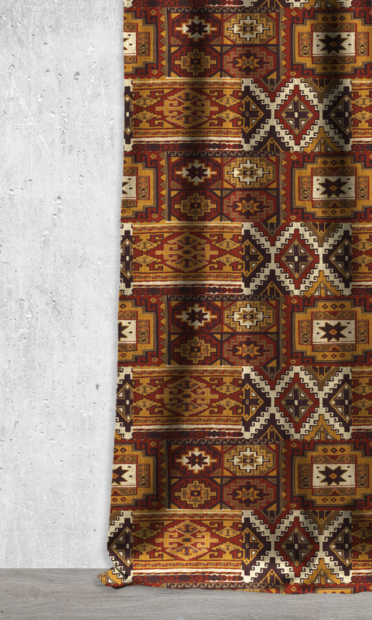 Kilim Print Home Décor Fabric By the Metre (Brick Red/ Yellow/ Tan Brown)