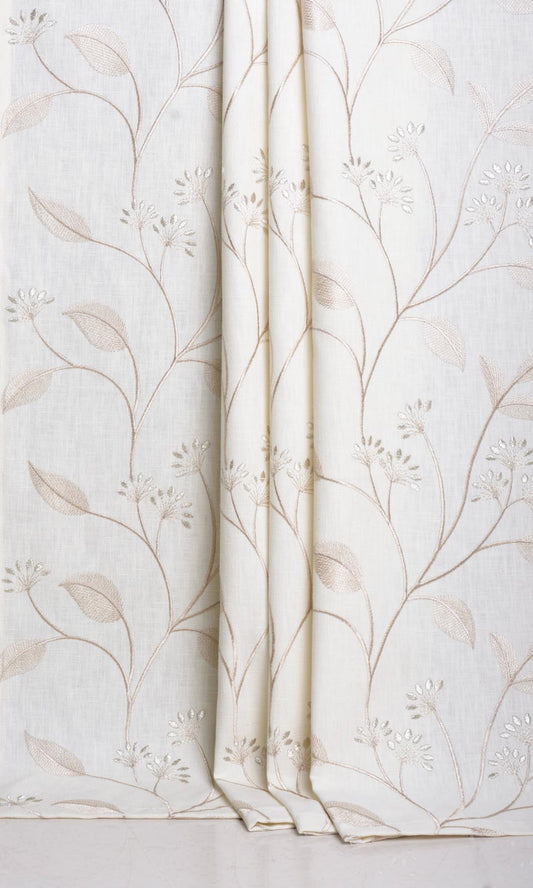 Poly-Linen Floral Embroidery Home Décor Fabric Sample (White/ Cream)