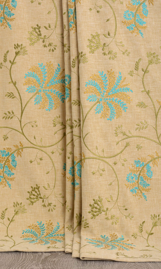 Floral Embroidered Home Décor Fabric Sample (Beige/ Brown/ Green/ Blue)