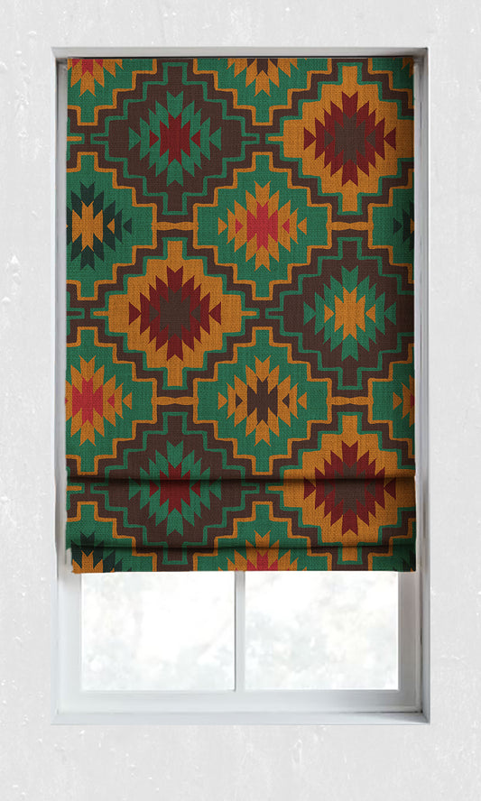 Custom Roman Shades (Teal Blue/ Ochre Yellow)