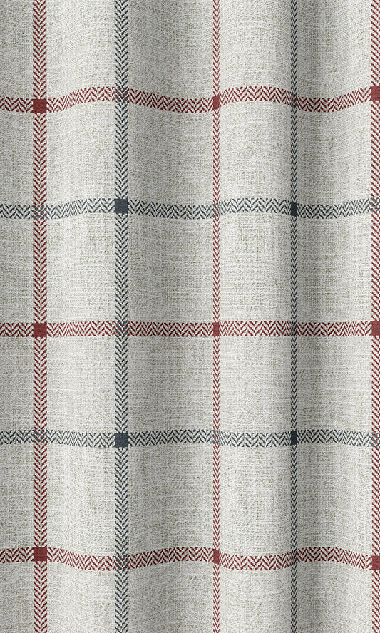 Check Patterned Window Shades (Linen White/ Red)