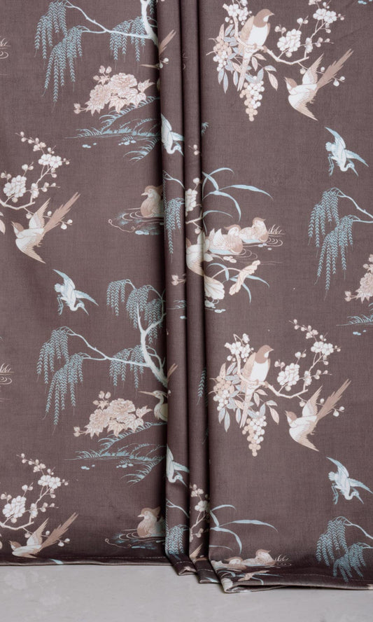 Chinoiserie Toile Velvet Print Shades (Deep Wine/ Brown)