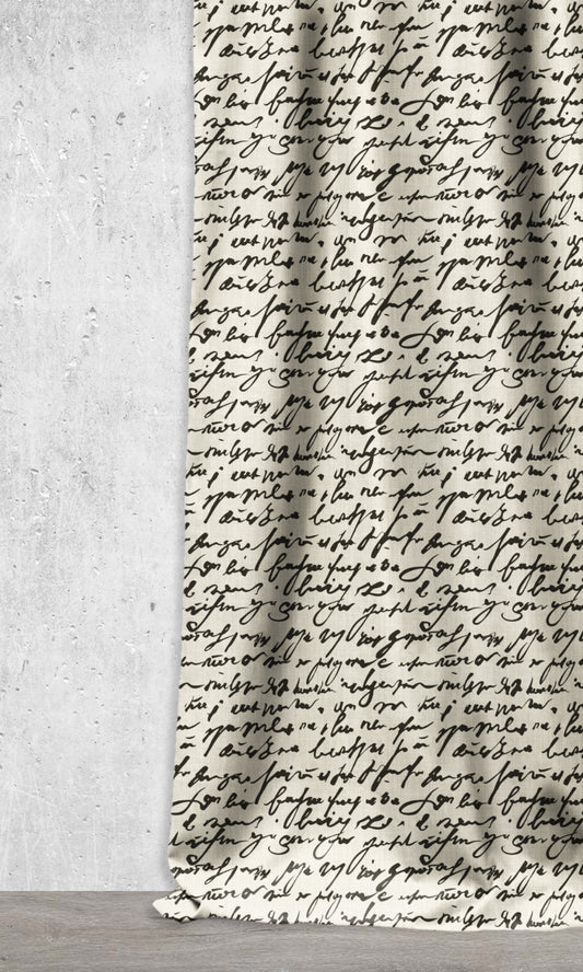Script Print Roman Shades (Black/ Milky White)