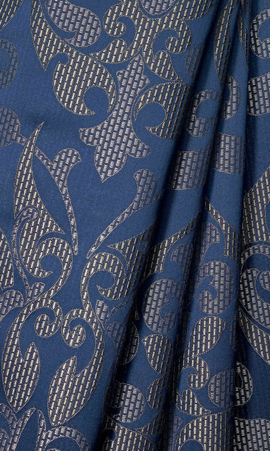 Self Patterned Home Décor Fabric Sample (Navy Blue/ Silvery Gray)