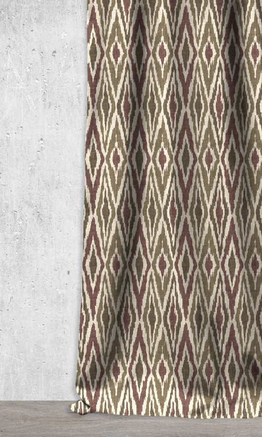 Diamond Patterned Ikat Home Décor Fabric By the Metre (Maroon Red/ Green)