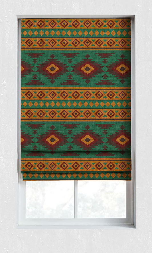 Custom Roman Shades (Teal Blue/ Ochre Yellow)